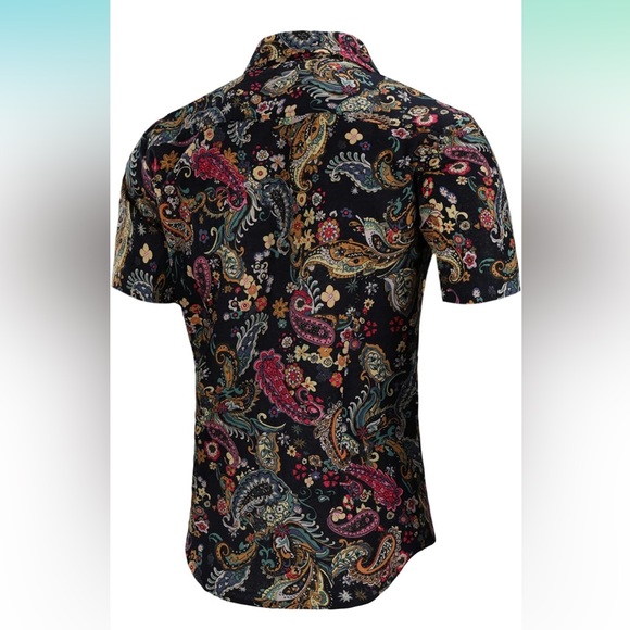 Men’s Retro 70s Paisley Short Sleeve Button Down - Picture 2 of 8